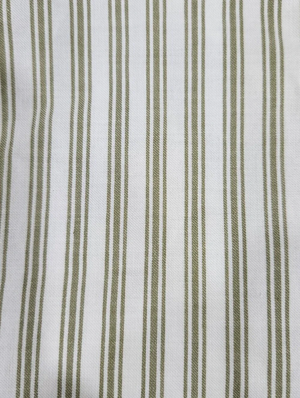 VTG Pottery Barn Olive Green Cream Ticking Stripe KING Fitted Sheet Cotton 2007